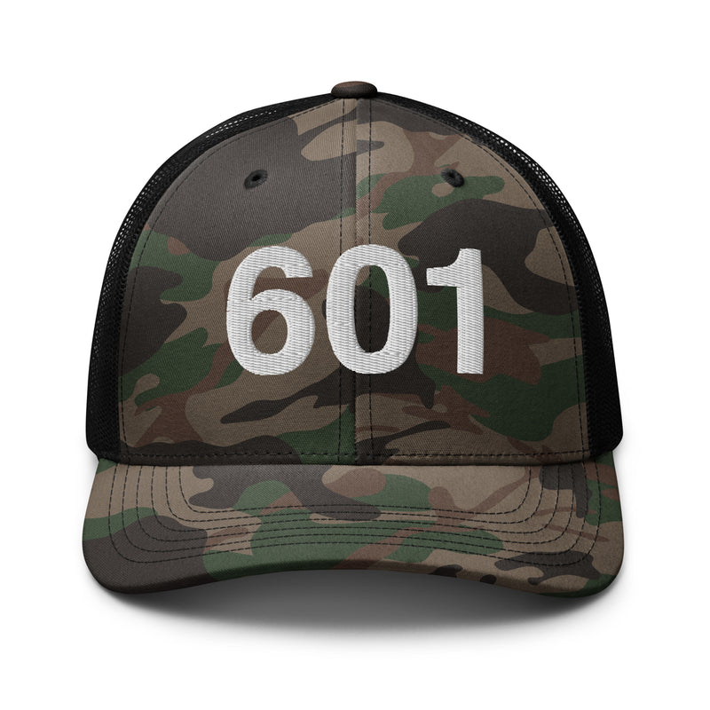 601 Jackson Mississippi Area Code Camo Trucker Hat