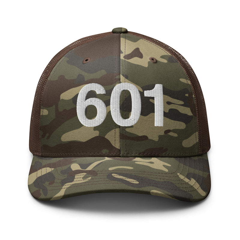 601 Jackson Mississippi Area Code Camo Trucker Hat