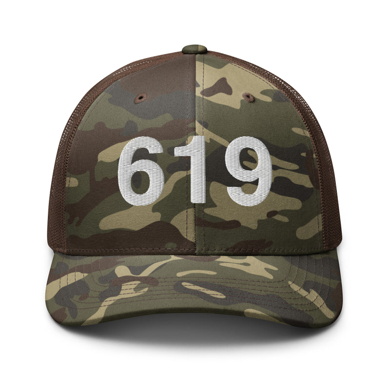 619 San Diego CA Area Code Camo Trucker Hat