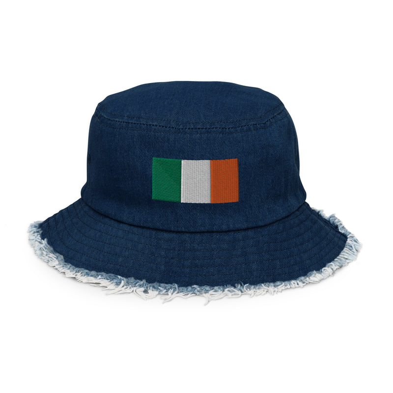Flag of Ireland Distressed Denim Bucket Hat