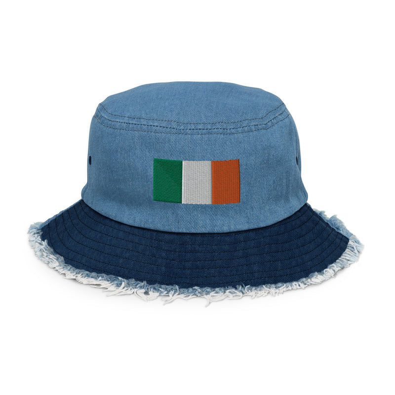 Flag of Ireland Distressed Denim Bucket Hat