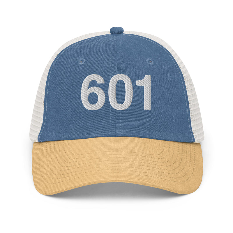 601 Jackson Mississippi Area Code Faded Trucker Hat