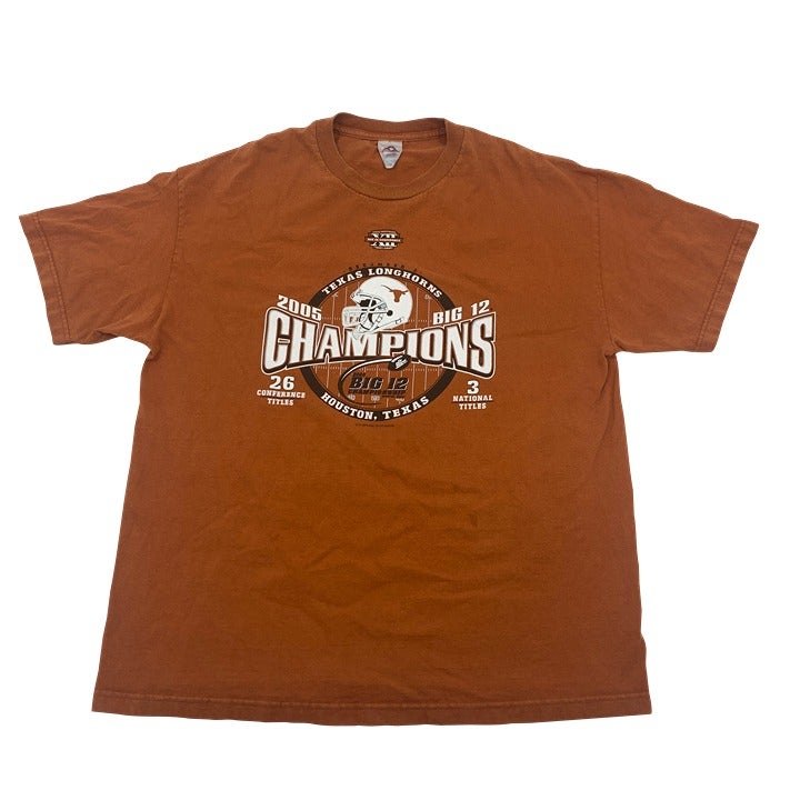 Burnt Orange 2005 Texas Longhorns Big 12 Football Champs T-Shirt Size XL