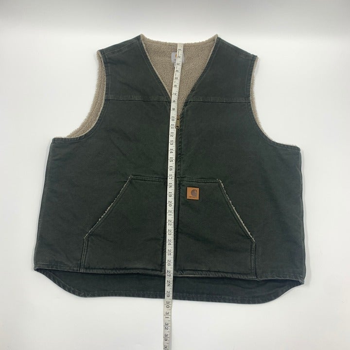 Green Carhartt Sherpa Lined Vest Size 2XLT