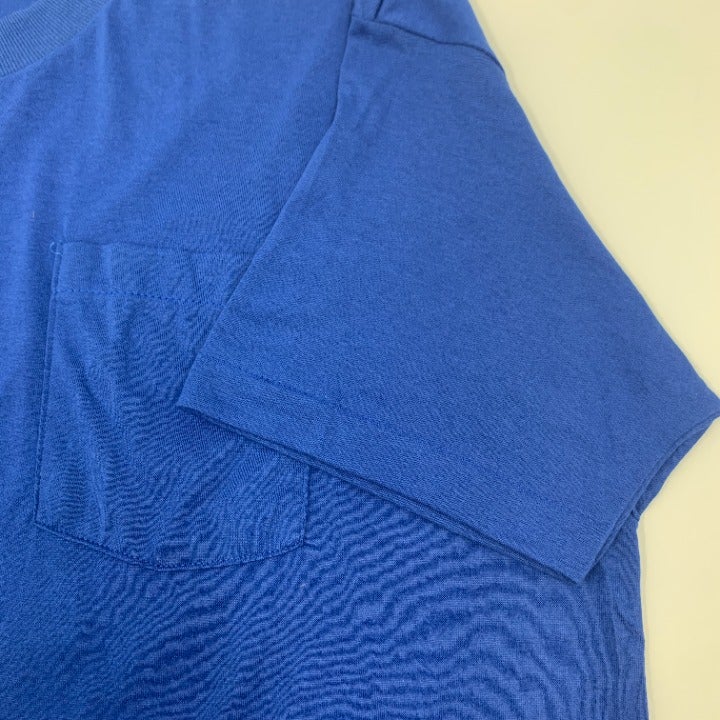 Vintage Fruit of the Loom Royal Blue Single Stitch Pocket T-shirt Size 3XL Made in USA