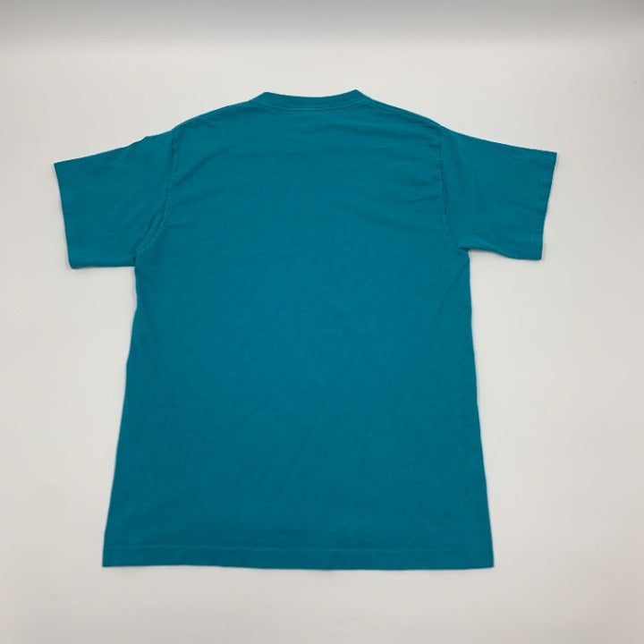 Teal Single Stitch Paper Thin Blank T-shirt Size L Made in USA