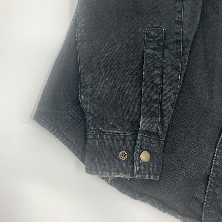 Distressed Black Carhartt Flannel Lined Shirt Jac Size M
