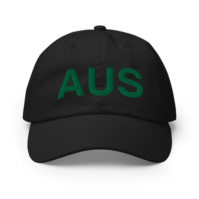 Black and Green AUS Austin Airport Code Champion Dad Hat