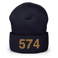 Navy & Gold 574 South Bend Area Code Cuffed Beanie