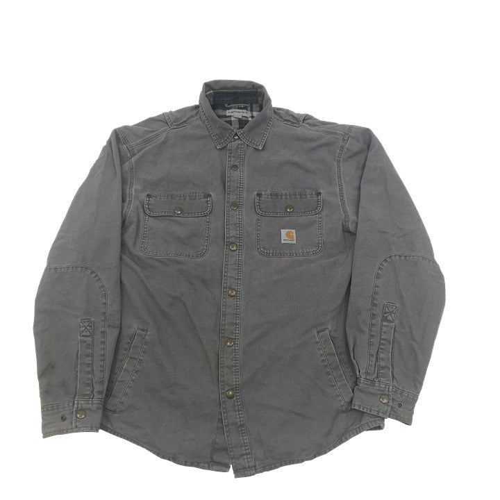 Distressed Gray Carhartt Flannel Lined Shirt Jac Size M