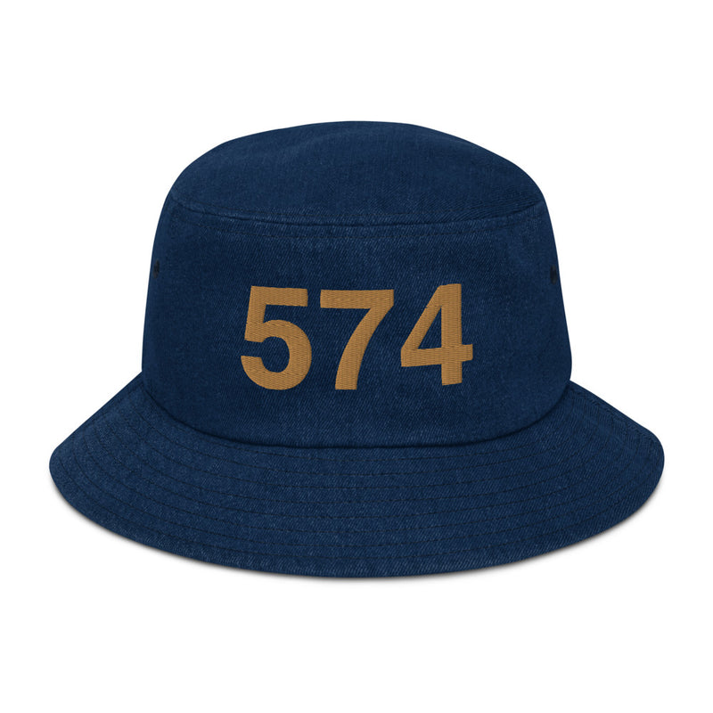 Navy & Gold 574 South Bend Area Code Denim Bucket Hat