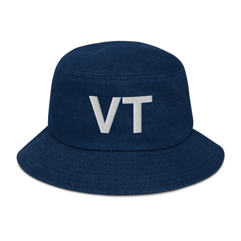 Vermont VT State Abbreviation Denim Bucket Hat