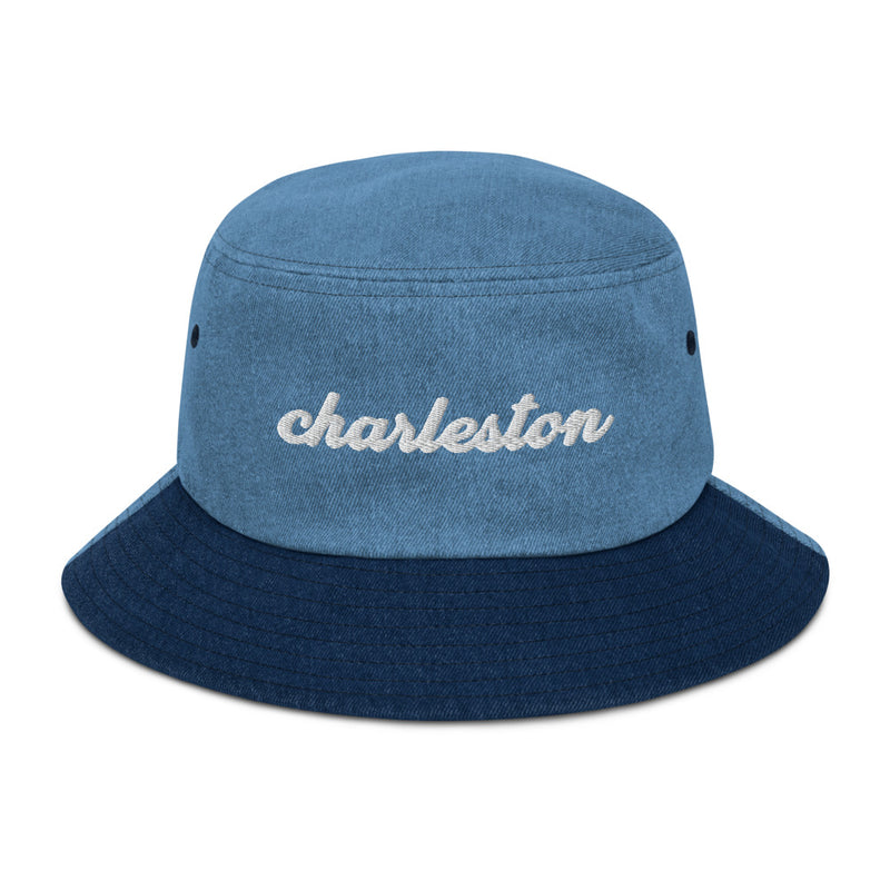 Cursive Charleston SC Denim Bucket Hat