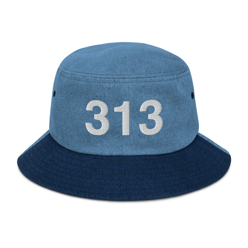 313 Detroit MI Area Code Denim Bucket Hat
