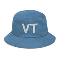 Vermont VT State Abbreviation Denim Bucket Hat