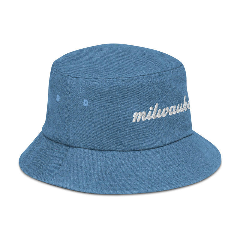 Cursive Milwaukee Denim Bucket Hat