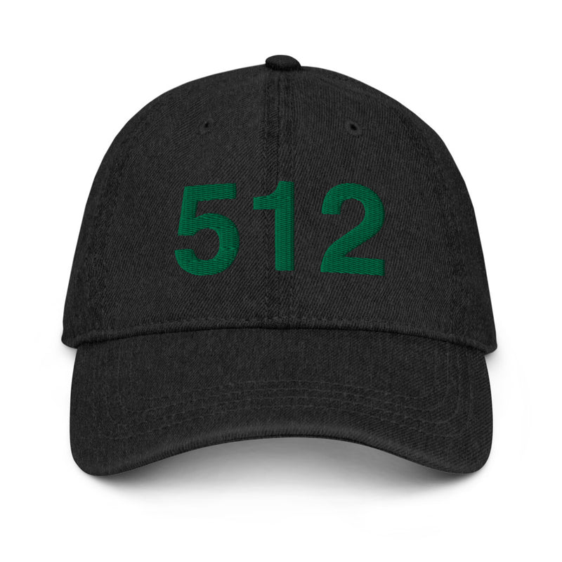 Black and Green 512 Austin Area Code Denim Dad Hat