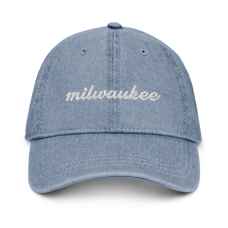 Cursive Milwaukee Denim Dad Hat