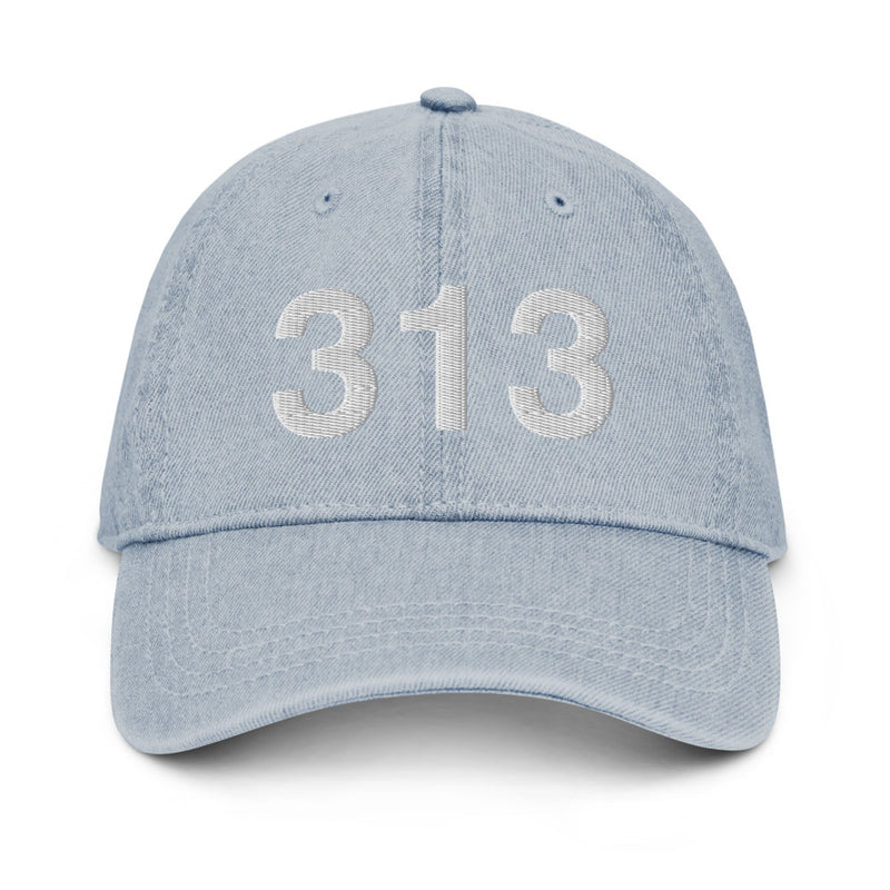 313 Detroit MI Area Code Denim Dad Hat