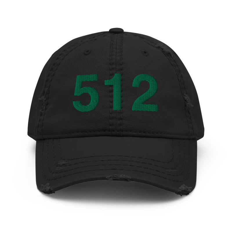 Black and Green 512 Austin Area Code Distressed Dad Hat