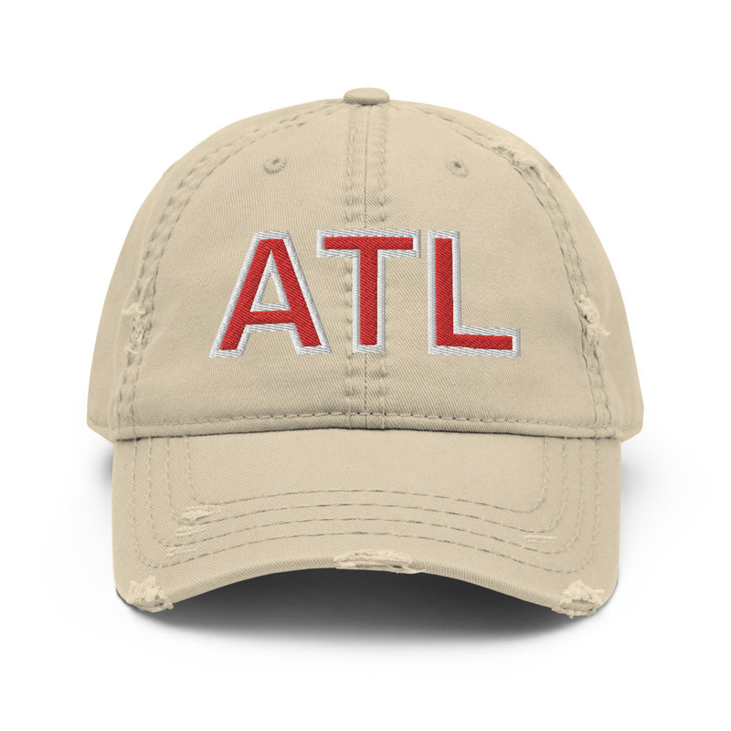White & Red ATL Distressed Dad Hat