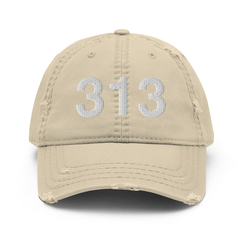 313 Detroit MI Area Code Distressed Dad Hat