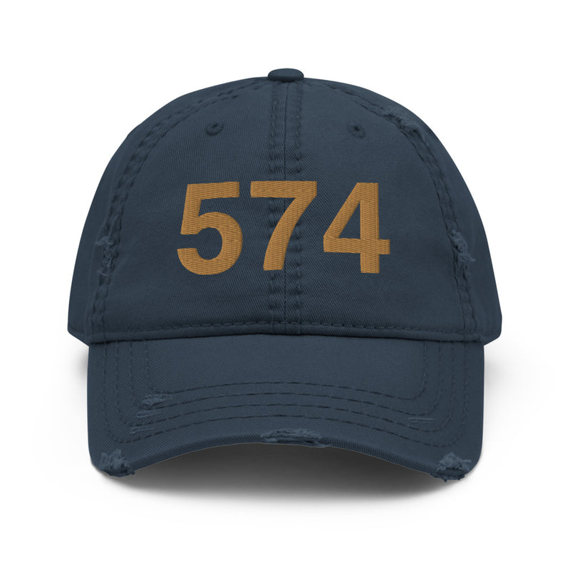 Navy & Gold 574 South Bend Area Code Distressed Dad Hat
