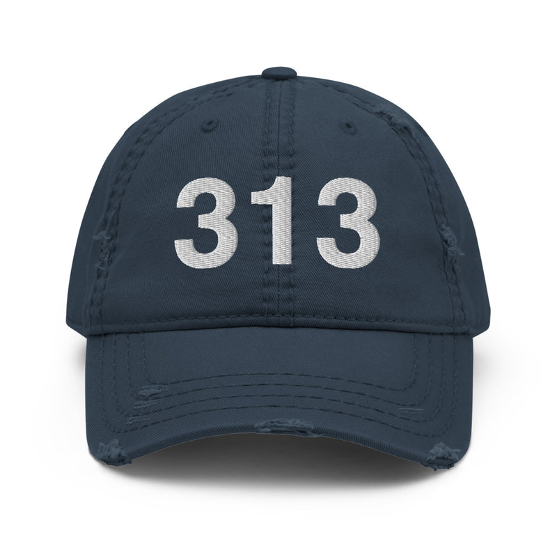 313 Detroit MI Area Code Distressed Dad Hat