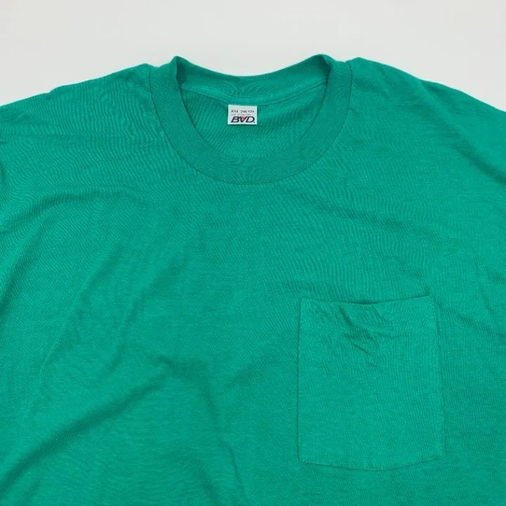 Vintage BVD Teal Single Stitch Pocket T-shirt Made in USA Size 2XL