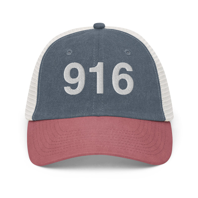 916 Sacramento Area Code Faded Trucker Hat