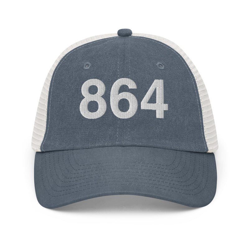 864 Greenville SC Area Code Faded Trucker Hat