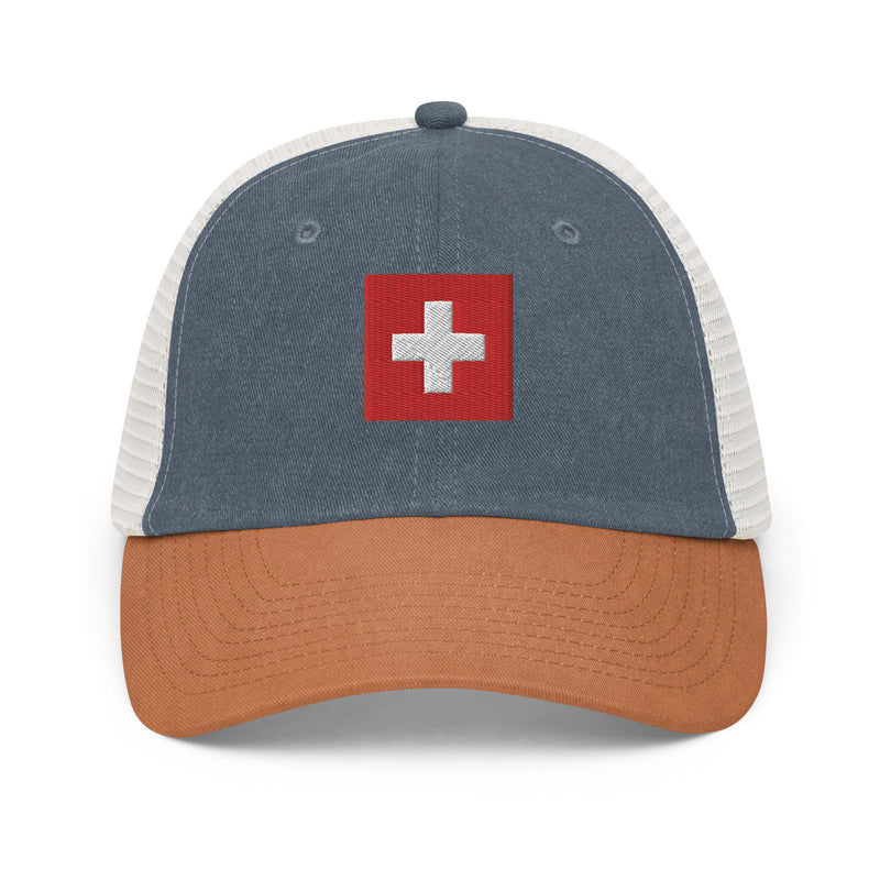 Switzerland Flag Faded Trucker Hat