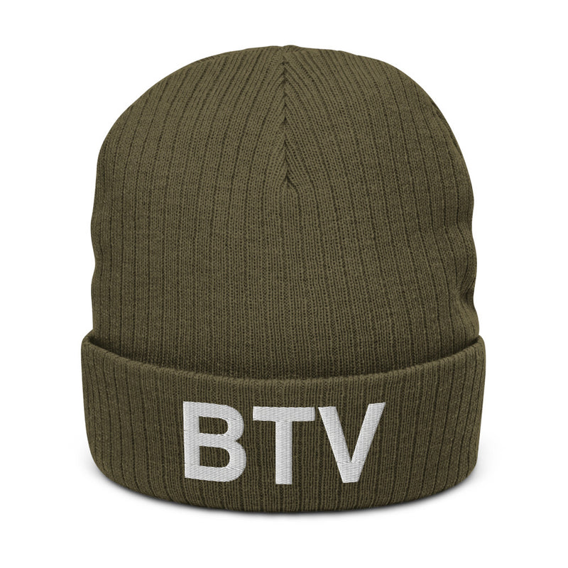 BTV Burlington Airport Code Recycled Polyester Cuffed Beanie