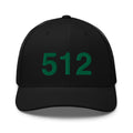 Black and Green 512 Austin Area Code Trucker Hat