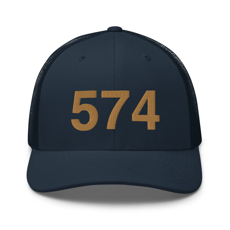 Navy & Gold 574 South Bend IN Area Code Trucker Hat