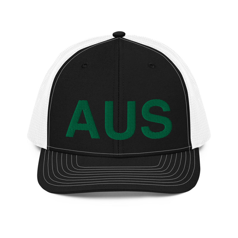 Black and Green AUS Austin Airport Code Richardson Trucker Hat