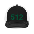 Black and Green 512 Austin Area Code Richardson Trucker Hat