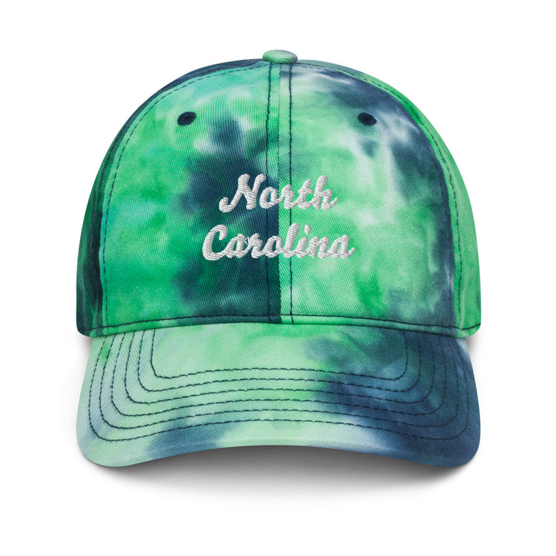 Cursive North Carolina Tie Dye Dad Hat