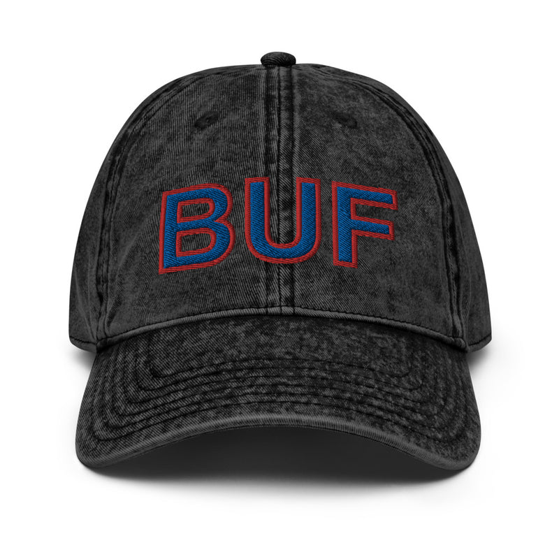 Blue and Red BUF Buffalo Airport Code Faded Dad Hat