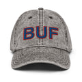 Blue and Red BUF Buffalo Airport Code Faded Dad Hat
