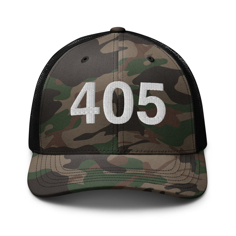 405 Oklahoma Area Code Camo Trucker Hat