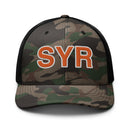 Orange and White SYR Syracuse Airport Code Camo Trucker Hat