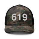 619 San Diego CA Area Code Camo Trucker Hat