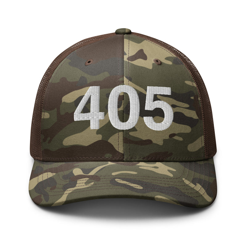 405 Oklahoma Area Code Camo Trucker Hat