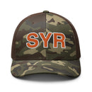 Orange and White SYR Syracuse Airport Code Camo Trucker Hat