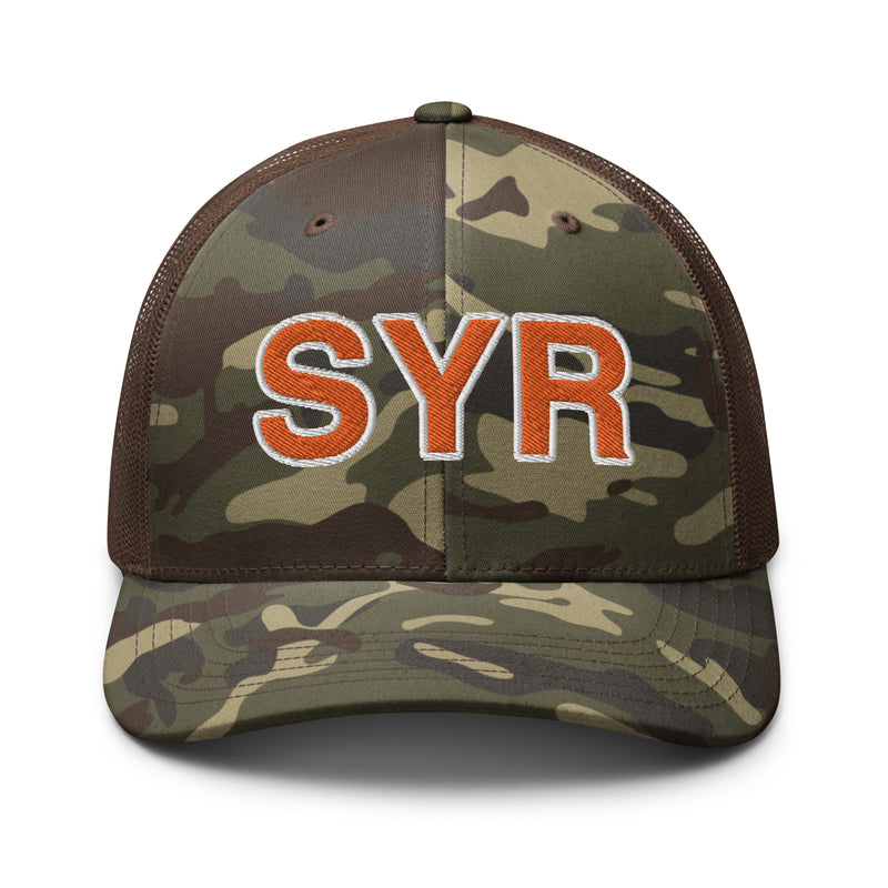 Orange and White SYR Syracuse Airport Code Camo Trucker Hat