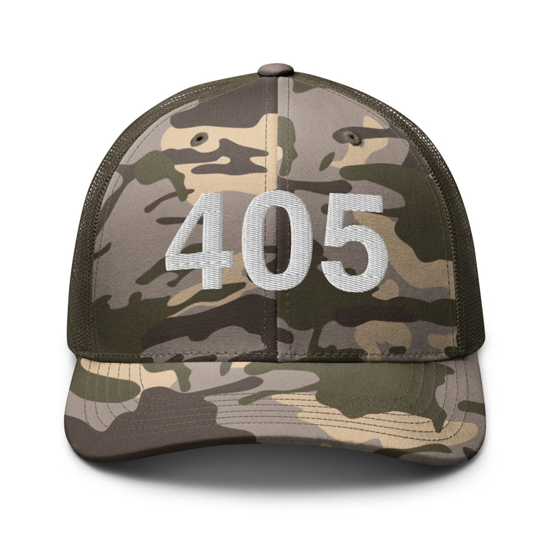 405 Oklahoma Area Code Camo Trucker Hat