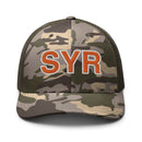 Orange and White SYR Syracuse Airport Code Camo Trucker Hat