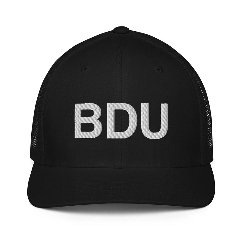 BDU Boulder Airport Code Closed Back Trucker Hat