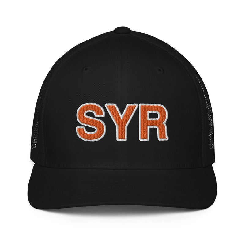 Orange and White SYR Syracuse Airport Code Closed Back Trucker Hat